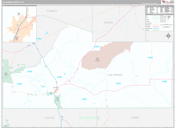 Las Animas County, CO Zip Code Map